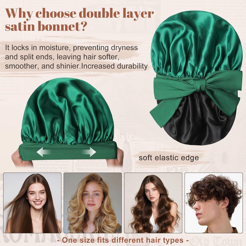 CHLINS Satin Bonnet Silk Bonnet for Sleeping Silk Sleep Cap Double Layer Hair Bonnet with Elastic Tie Band for Curly Hair Night Cap - Image 3